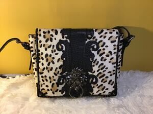 Original by Sharif 1827 Leopard Print Calf Hair Lion Door Knocker Closure Purse
